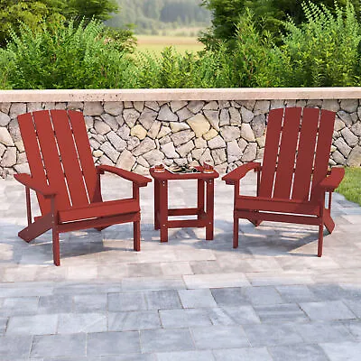 $505 • Buy Indoor/Outdoor Adirondack Style Side Table And 2 Chair Set In Red