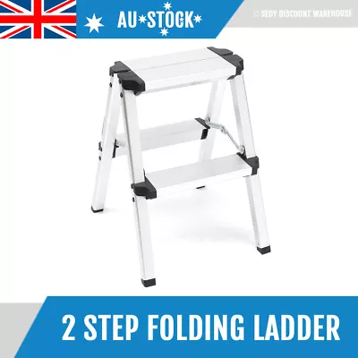 2 Steps Folding Ladder Aluminium Lightweight Home Kitchen Camping Caravan 150KG • $44.99