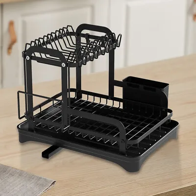 2 Tier Dish Drainer With Drip Tray Dish Drying Rack Chopstick Holder Dish Rack • $46.49