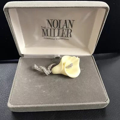 Nolan Miller Flower Pave Rhinestone Pin W/Box & Paper Brooch Calla Lily 2.5” • $20.50