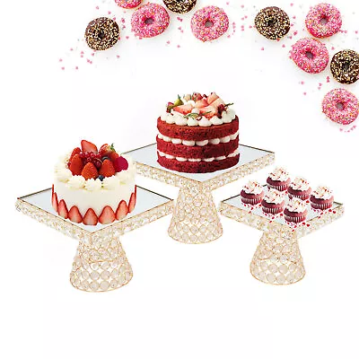 3pcs Gold Cake Stand Square Cupcake Stand Wedding Party Pastry Tray Plate Kits • $69.35