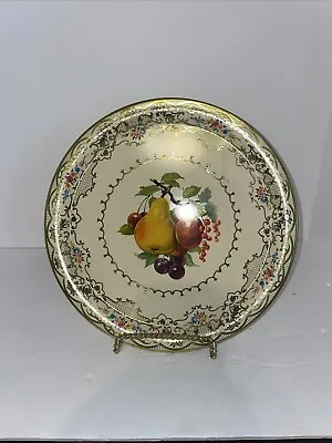 Daher Decorated Ware Tin Plate Made In Holland Fruit Floral Gold 10  • $10