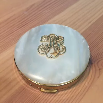 Vintage Volupte Makeup Powder Compact Gold Case Mother Of Pearl Enamel Cover • $29.99