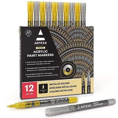 Acrylic Paint Markers Set Of 12 Metallic Marker Pens 6 Gold And 6 Silver Extr... • $14.70
