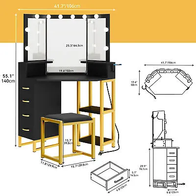 Vanity Table Set With LED Lighted Mirror & Stool Makeup Dressing Dresser Desk • $169.80