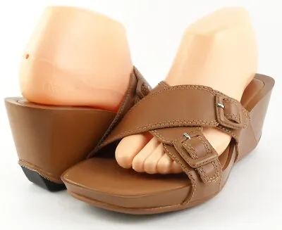 $149 VIA SPIGA ERNEST Cognac Brown Leather Designer Wedge COMFORT Sandals 8.5 • $44.99