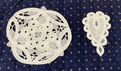 2 Vintage Battenberg Lace Doilies White Cotton Flower Embroidery • $3.50