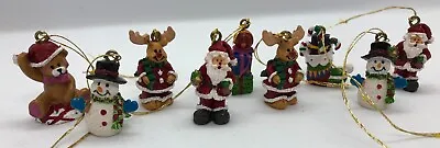 Lot Of 9 Miniature Resin Christmas Ornaments Decorations Snowman Santa Moose Etc • $6.99