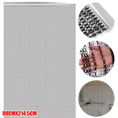 UK Aluminium Door Fly Screen Metal Chain Curtain Blind Insect Blinds Mesh Black • £42.95