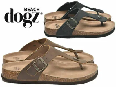 £19.95 • Buy Mens Summer Sandals Leather Beach Dogz Toe Post Mules Memory Foam Flip Flops