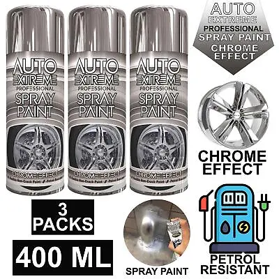 3 X Chrome Foil Mirror Metallic Effect Auto Spray Paint DIY Car Aerosol 400ml • £11.99