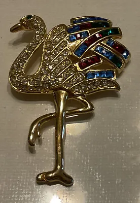 Vtg. Napier Gold Tone Colorful Rhinestone Flamingo Duchess Of Windsor Brooch Pin • $22