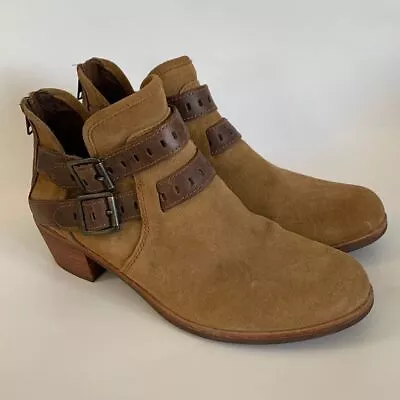 UGG Patsy Heeled Boho Suede Buckle Moto Ankle Boots Chestnut Brown Size 8.5 NWOB • $95