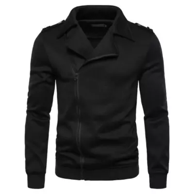 Mens Casual Jacket Outwear Lapel Collar Plain Zipper Long Sleeve Sweatshirt Coat • $30.87