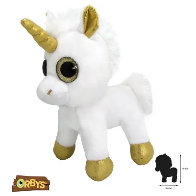 Orbys Wild Planet White/Gold Unicorn Plush Cuddly Animal Teddy Soft Toy 19cm • £2.99