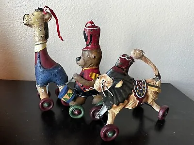 Vintage Rustic Tin Metal Hand Painted Christmas Ornament Lot Of 3 Circus Animals • $24.99