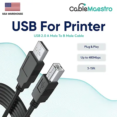 Printer USB 2.0 Cable Cord Transfer PC A To B Male Device HP Brother Canon Epson • $3.85