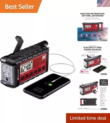 Emergency Crank Weather Radio With SOS Flashlight And USB Charging - Red/Black • $119.97