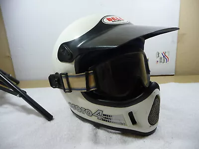 Bell Moto 4 Vintage 1980 White Motorcycle Helmet Visor  L 7 3/8 W/Scott Goggles • $49.95