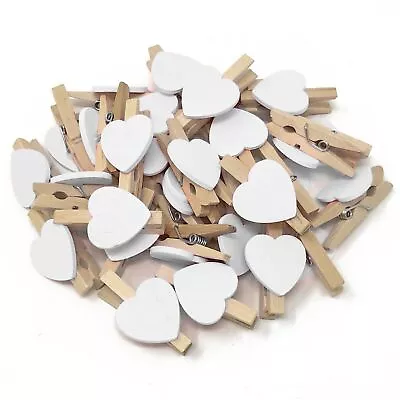 Mini Heart Shape Wooden Peg Craft DIY Wedding Chic 35mm Peg 15mm Heart White • £3.09