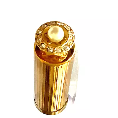 1950s RICHARD HUDNUT JEWELED RHINESTONE & FAUX PEARL GOLDEN LIPSTICK Vintage • $99