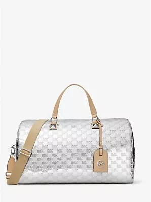 Michael Kors Grayson Extra-Large Logo Embossed Silver Patent Weekender Bag • $398.99