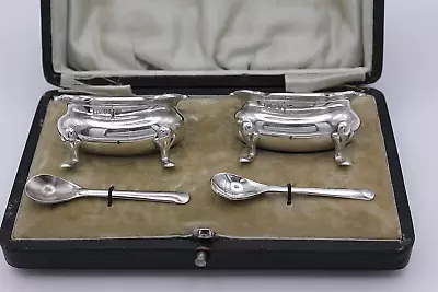 A Cased Pair Of Antique Sterling Silver Salts Walker & Hall Sheffield 1912 • £75