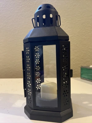 $16 • Buy New W/o Box Ikea Rotera Tealight Candle Holder Lantern Black Metal Flowers