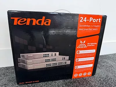 Tenda POE Network Switch 24 Port TEF1226P-24-440W  10/100Mbps +2 Gigabit Web 6kv • £59.99