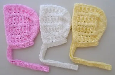 Newborn Baby Bonnet Rib Tiny Premature Girls Hand Knitted Hat Pink White Lemon • £4.99