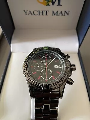 NEW NIB Yacht Man YM408-BLACK Men's Matte Black Dial Sports Chronograph Watch • $64.99