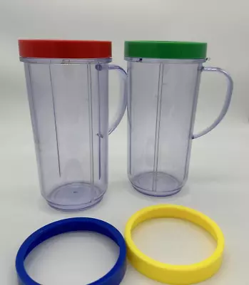 2 Magic Bullet Blender Mugs Cup W/Lip Rings Handles Replacement Parts • $8.99