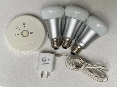 $50 • Buy Philips Hue Three (3) LED Light Starter Kit Hub Version 1 Edison Screw E27