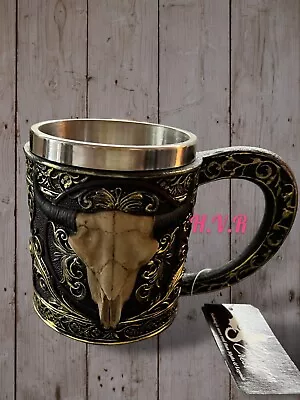 Bull Skull /Chalice/ Mug/ Goblet/ Stainless Liner/ Medieval ! • $15.50