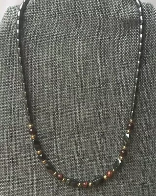 Men's Women's Magnetic Black Hematite Necklace With Red Tiger Eye Beads • $41.99