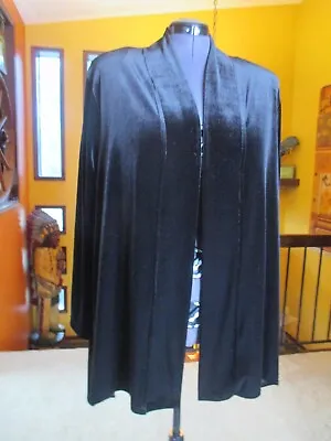 NWT VIKKI VI 3X Black Velvet Shark Bite Open Front Drape Stretch Jacket Cardigan • $62.99