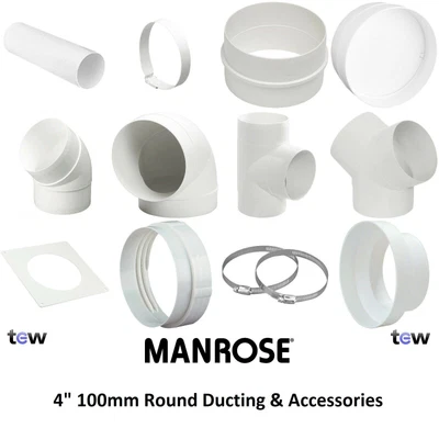 £4.60 • Buy 4  100mm Rigid Fan Ducting And Accessories Bends Tee Joint Vent Tee Pipe