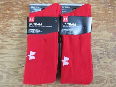 2 Pair Under Armour Team Over The Calf Socks Red/White Adult XL UA 1270244 • $17.49