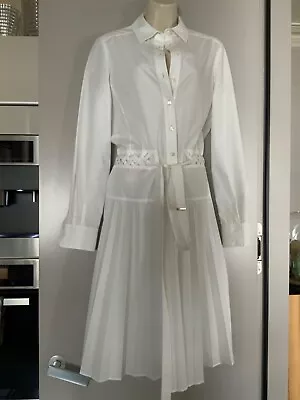 Woman’s Veronique Branquinho White Gaufre Pleated Summer Dress Size 40 • $161.79