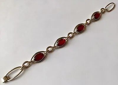 Vintage Art Deco 12k Gf Red Rhinestone Bracelet • $55