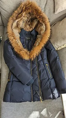 Mackage ADALI Down Coat REAL FUR Classic Luxury Gold Zipper YKK LIKE NEW BLUE • $369.48