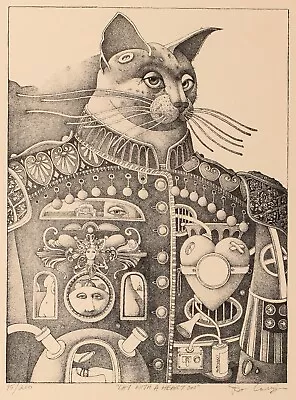Dennis Corrigan  Cat With A Heart On  Lithograph From Edition Of 200  STEAMPUNK • $49.90