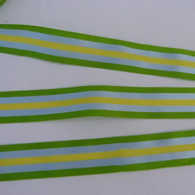 £1.25 • Buy 2 M Green Silver Yellow Stripe Double Side Satin Ribbon 25mm Art Craft Gift Wrap