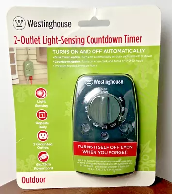Westinghouse 2-Outlet Light Sensing Lights Countdown TIMER Outdoor NEW • $10.36