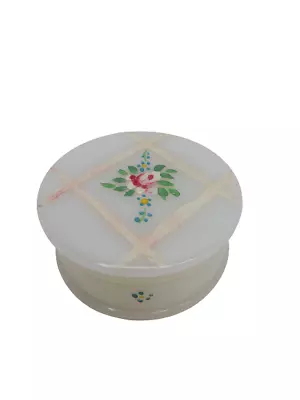 Milk Glass Painted Trinket Box Floral Design Apx 3.25in X 1.5in • $7.99