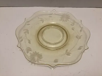 Vintage Vaseline Yellow Depression Small Plate With Etched Vines Starburst • $14.99