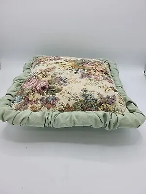 13 X13  Cabbage Rose Tapestry Fabric Pillow W/ Light Green Silk Trim And Back • $11.55