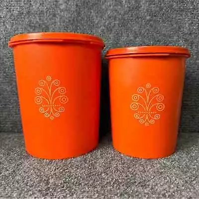 Vintage Tupperware Servalier Canisters Orange Set Of 2 Graduated Nesting • $20