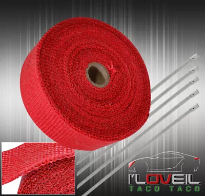 30Ft X 2  X 1.5mm Heat Wrap Shield Pipe Turbo Super Catback Set Red • $20.99