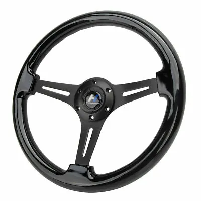 Hiwowsport 14  Black Wood Steering Wheel 6 Bolts 1.75  Depth Aluminium Spokes US • $59.99